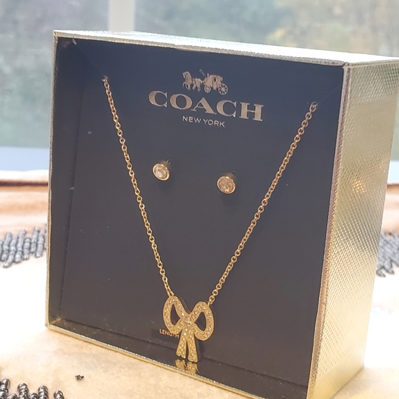 Coach Bow Necklace & Earring - Picture 1 of 4